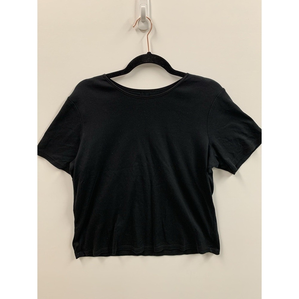 Christopher & Banks Womens T Shirt‎ sz XL Black Crew Neck Layered Collar Stretch